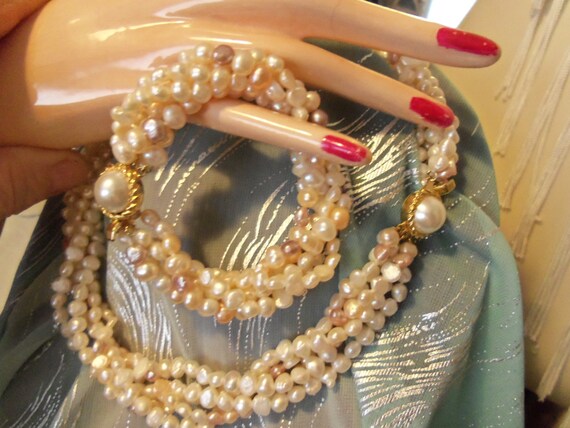 Petite  coin Pearl Necklace / Bracelet Set  5 str… - image 2
