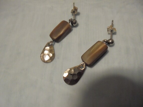 Sterling Silver Drop Dangle  Brown MOP Earrings - image 2