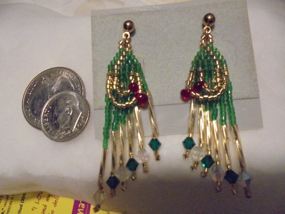 Hand Crafted Native  Beaded   Drop Dangle vintage… - image 2