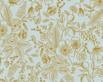 Rifle Paper Co. for Cotton and Steel, 100% Cotton, RP610-M13M,  Holiday Classics, Colette Mint Metallic, Fabric BTY