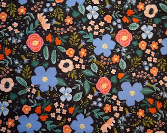 Rifle Paper Co. 100% Cotton Fabric, RP303-BK2M Primavera, Wild Rose, Black Metallic, BTY