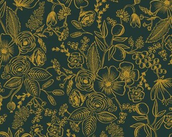 Rifle Paper Co. for Cotton and Steel, 100% Cotton, RP, Holiday Classics, RP610-EV1M, Colette - Evergreen Metallic Fabric, BTY