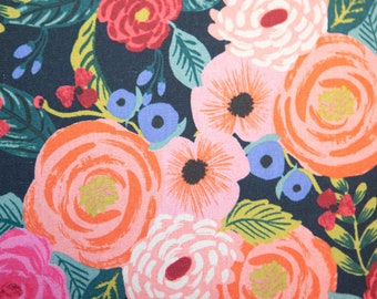 Rifle Paper Co. for Cotton and Steel, Canvas Fabric, AB8066-022 English Garden Juliet Rose Navy, BTY
