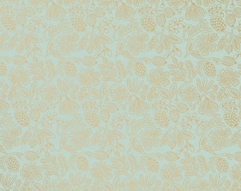 Rifle Paper Co. for Cotton and Steel, 100% Cotton, RP308-M12M,  Primavera, Moxie Floral Mint Metallic, Fabric, BTY