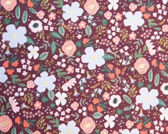 Rifle Paper Co. for Cotton and Steel, 100% Cotton, RP303-BU5M, Garden Party, Wild Rose, Burgundy Metallic BTY