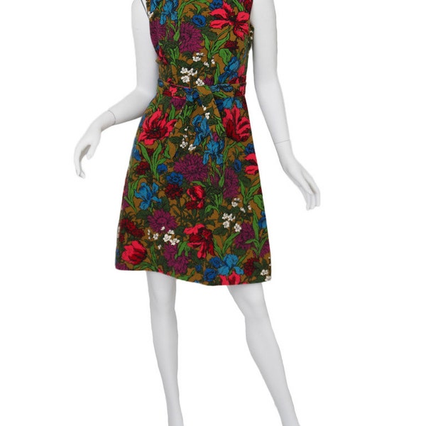 60's mod mini dress / 60s floral shift dress