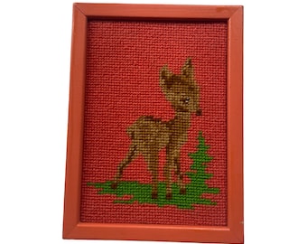 Vintage Embroidered Framed Fawn