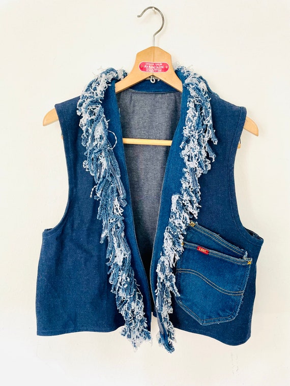 Vintage Open fit Fringed Denim Vest - image 1