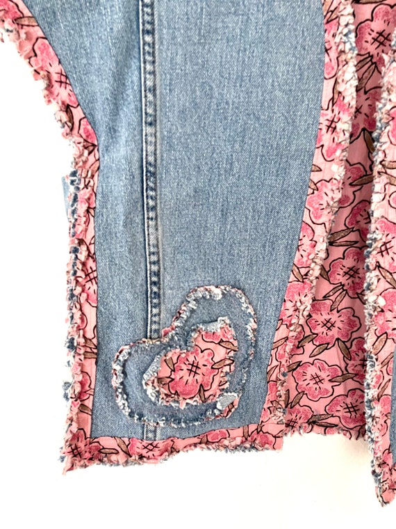 Hand crafted Floral Denim Vest medium large - image 4