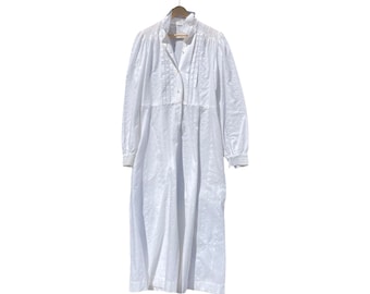 Vintage 70s Eyelet Prairie Dress: White Cotton Blend MIDI, XL