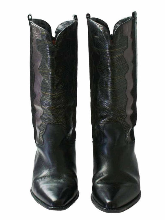Black Cowboy Boots / 70s Snakeskin Cowboy Boots - Gem