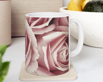 Pink Rose Ceramic Mug, 11 oz Floral Ceramic Mug, Pink Rose Photography, Gift Idea, Mothers Day Gift Idea