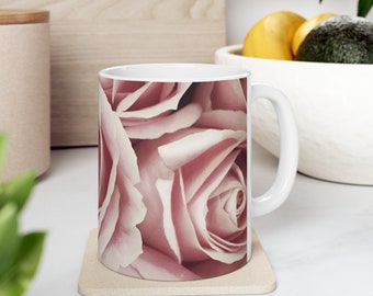 Pink Rose Ceramic Mug, 11 oz Floral Ceramic Mug, Pink Rose Photography, Gift Idea, Mothers Day Gift Idea