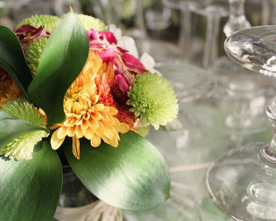 Floral Photography - Vintage Mums - 8x10, Color, Flower Photography, Wedding Mums, Champagne Glass, Mums in glass vase, fuchsia, gold
