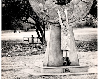 Statue Photo, Black and White, Child with Statue, Nursery Photo, Child Playing Photo, Child Room Photo, Sepia Photo, Child on Tiptoes, Gift