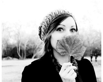 Black and White Photo, Photo of Girl, Beautiful Eyes Photo, Hiding Face Photo, Shy Girl, Leaf Photo, Wall Decor, Girl Photography, Modern