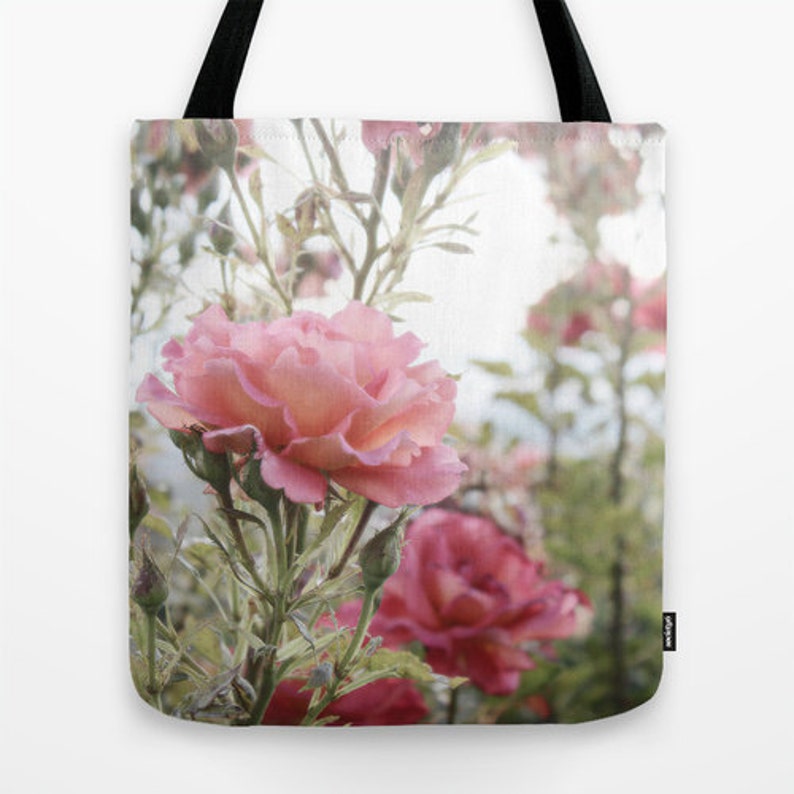 Tote Bag, Market Bag, Rose Tote, Rose Photography, Art Accessory, Photo Market Bag, Pink Roses, School Bag, Photo Tote, Unique Gift Idea image 2