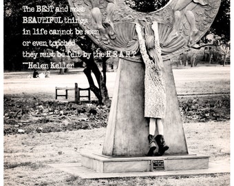 Black and White Photography - Tippy-Toes - 8x8 Fine Art Photo, Sepia, Girl, Statue, Hide and Seek, Typography, Inspirational, Black White