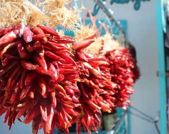 Food Photography, Red Pepper Photo, Travel Photography, New Mexico Photo, Red Peppers, 8x10 Photo, Red Peppers Drying, Red, Turquoise, Gift