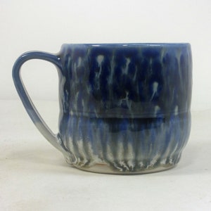 coffee cup in blue with icy blue polka dots