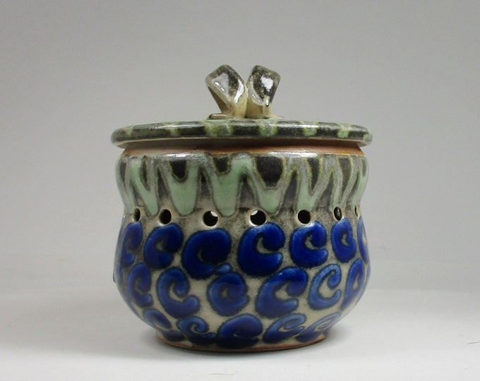 Ceramic Garlic Jar and Roaster in a Smoky Shino With Dark Blue Etsy