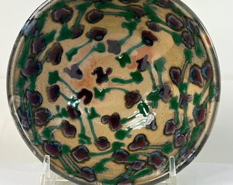 Bol de cerámica para cereales en shino con flores moradas