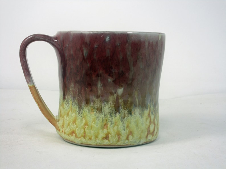 coffee cup in red and yellow with polka dots image 1