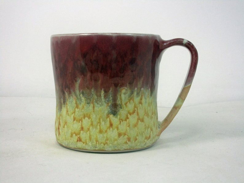 coffee cup in red and yellow with polka dots image 3