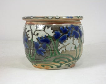 Shino French Butter Dish with white and blue flowers