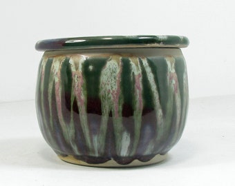 French butter dish in purple and green with white to pink lines