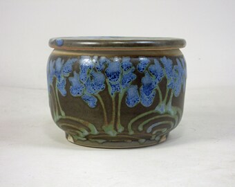 French butter dish in green with blue flowers