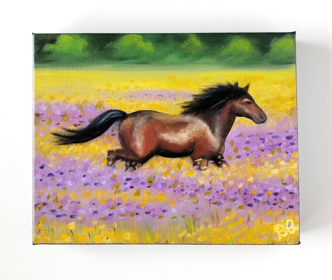 Small Horse Painting Original Oil Painting of Brown Horse Running ...
