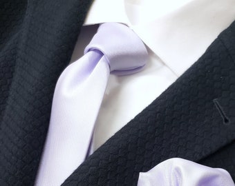 Light Pale Lilac Purple Tie in Solid Woven Tonal (Bow Tie and Pocket Square Available)