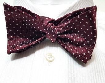 Silk SELF TIED Bow Tie with Pin Dots with white on Red