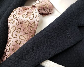 QUARTZ Dusty Mauve Pink Silk Tie in Paisleys with Pink and Taupe Brown