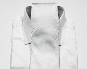 Wide Tie (4 inches width) with White on White Waves