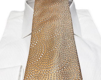 Silk Tie 3.5 inch wide with circles of dots in Champagne Brown Silver