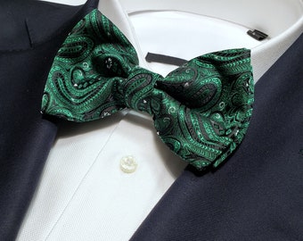 Adult or Youth Bow Tie in Green White Black Paisley Father & Son matching