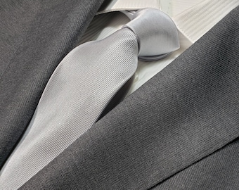 SKINNY (2.5 inch) Silver Tie in Fine Twill