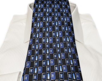 Vintage Style Silk Tie 4 inches wide with Blue Navy Black