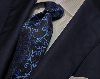 Silk Tie (3 inch wide) with Black and Blue Floral