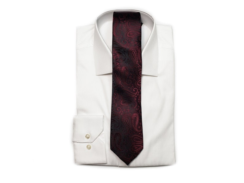 Wine Cabernet Red Burgundy Paisley Tie on Black Optional Bow Tie Pocket Square image 2