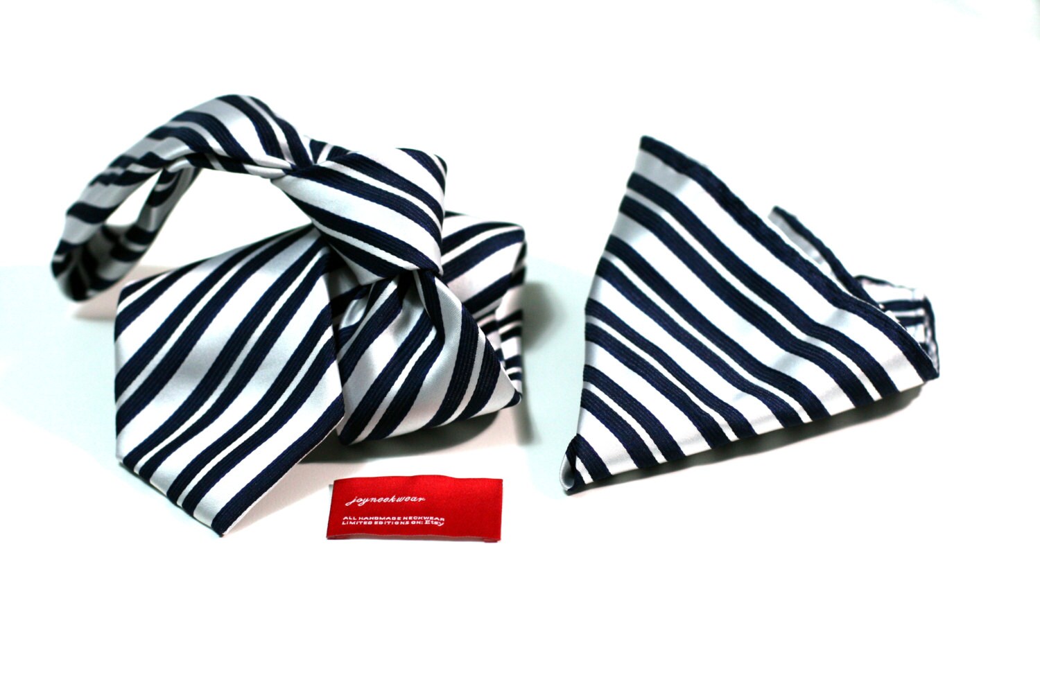Tie 3 Inch Wide and FREE Pocket Square in Stripes With Navy - Etsy