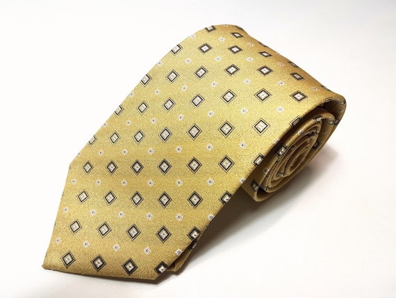 Silk Tie in 3.75 inch with Yellow Black White Light Blue Dot | Etsy