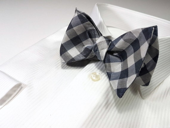 Silk SELF TIED Bow Tie in Checker Checks With Silver Sterling | Etsy