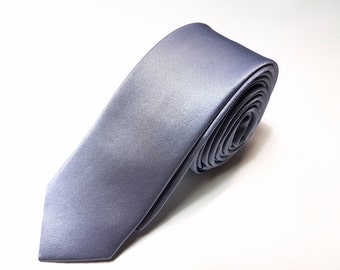 SKINNY Silk Tie in Pewter Grey Blue