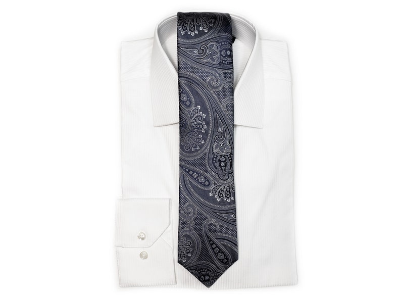 with Paisley in Bluish Charcoal Gray Grey on Navy Blue 3 inch wide Silk Tie