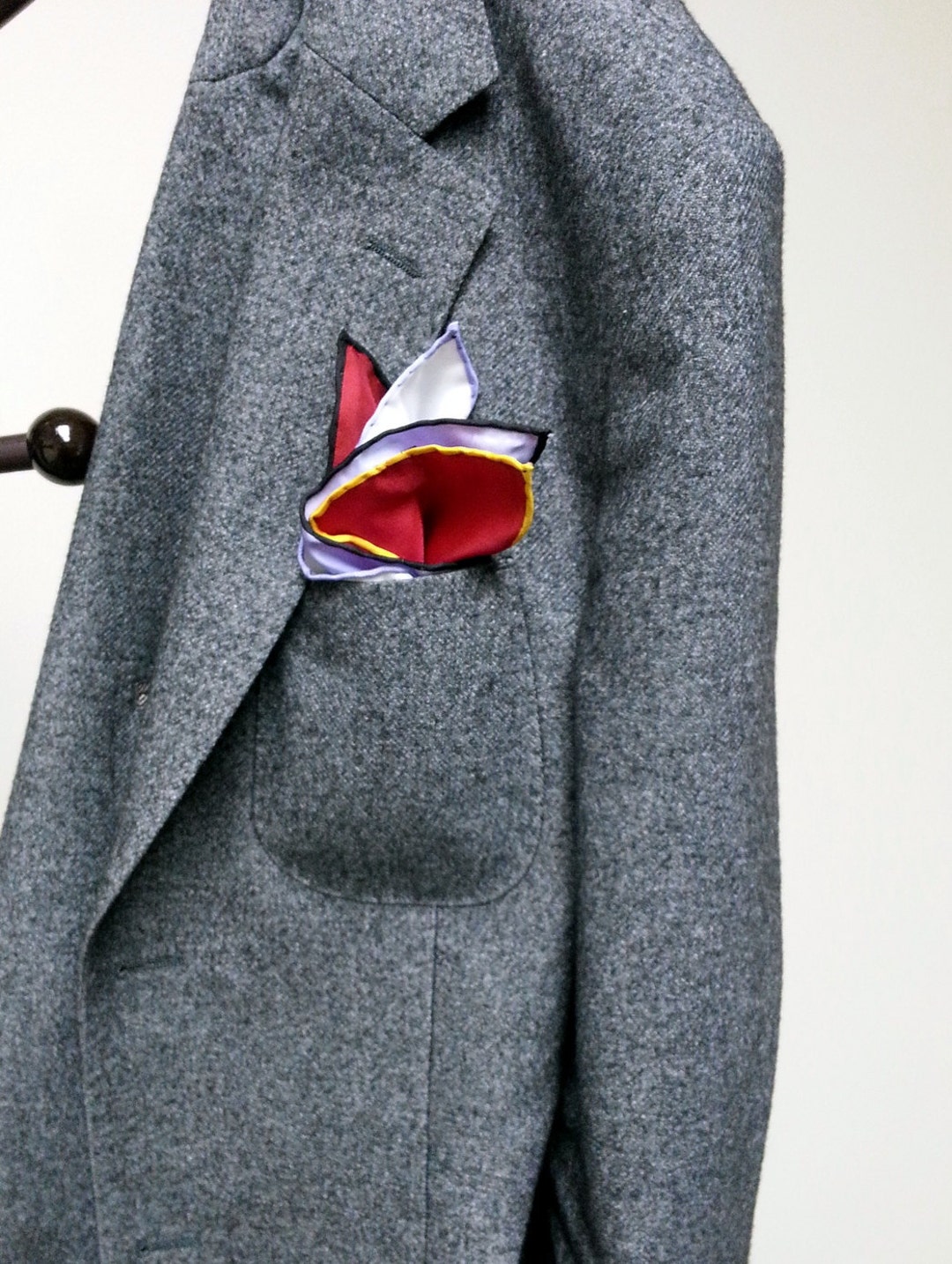 Multi-color SILK POCKET SQUARE in Reds, Lilac, Yellow, White With ...