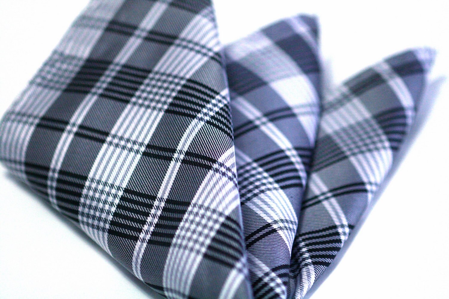 SILK Pocket Square in Plaid of Black Charcoal Silver Platinum - Etsy