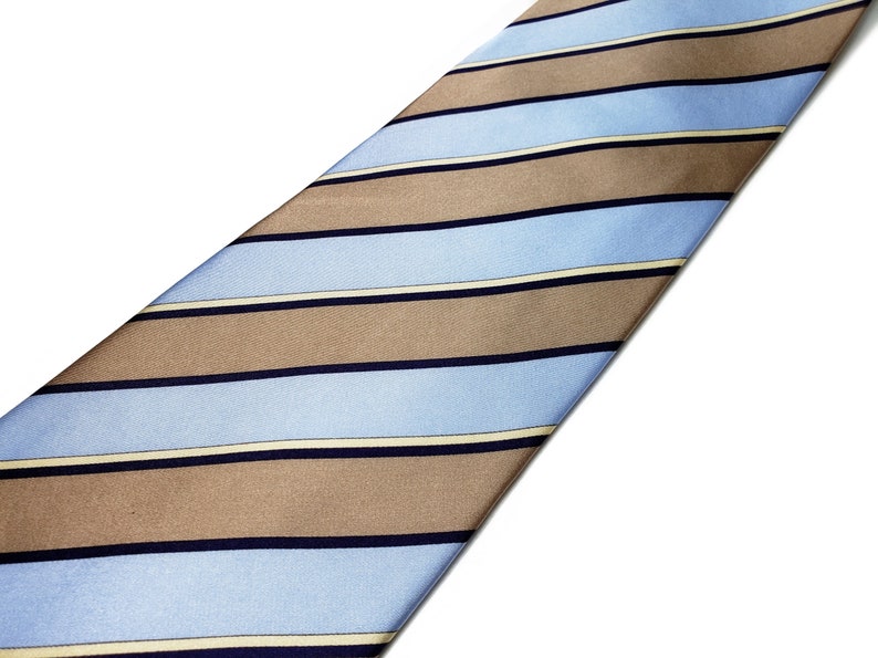 Silk Tie 3.75 inches wide with Light Blue Brown Gold Black Stripes